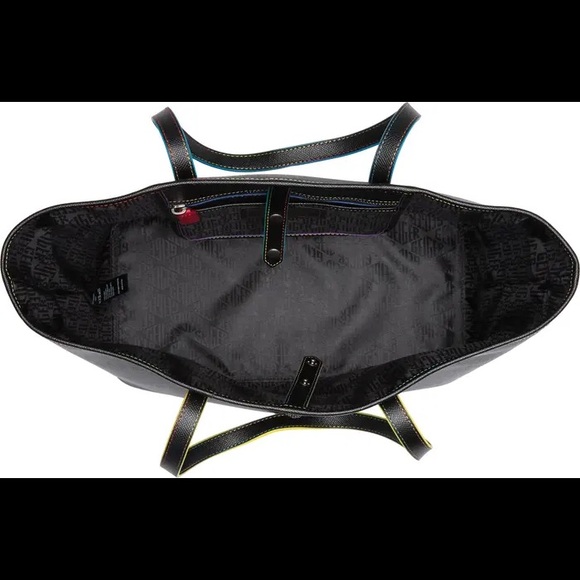 KURT GEIGER LONDON Richmond Shopper Black Tote Bag With Rainbow Lined Stitching - Picture 9 of 9